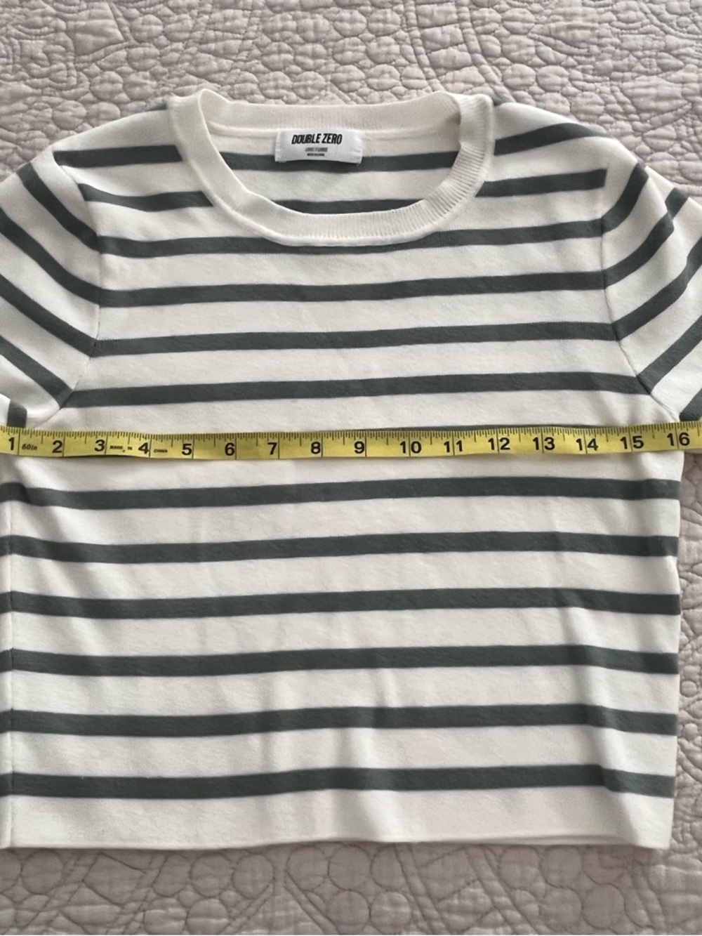 Double Zero Olive Green and White Striped Knit Tee - Picture 2 of 5